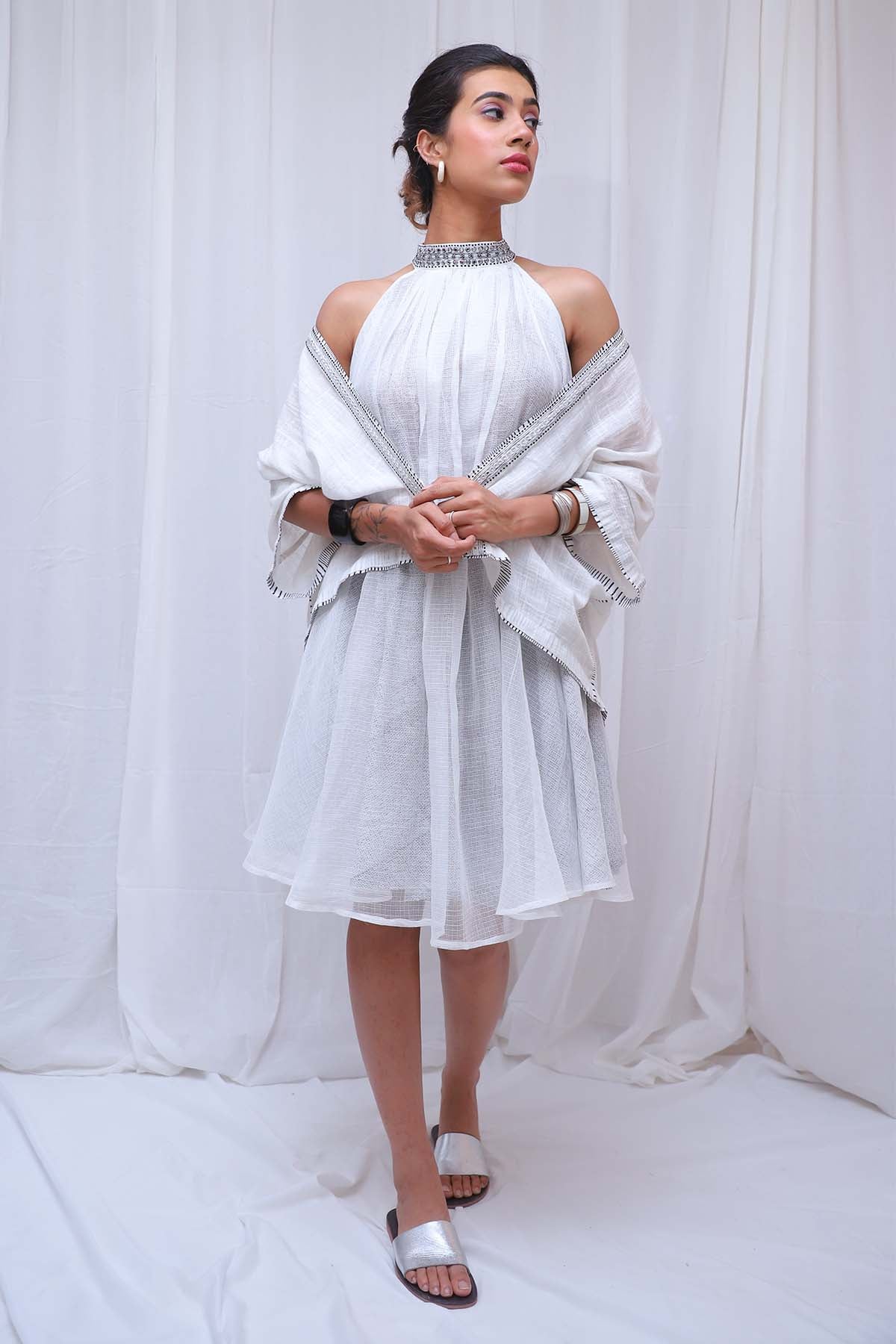 Buy White Halter Neck Mini Dress by House Of 87 for women online at ScrollnShops